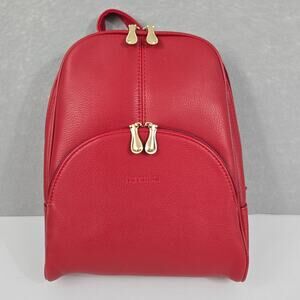 Nevenka Bright Red Soft Faux Leather Backpack Shoulder Purse Full Zipper Closure
